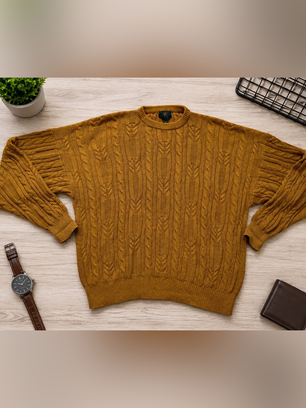 Club Room Men's Cable-Knit Cotton Sweater Top Shirt in Mustard Yellow Sz XL